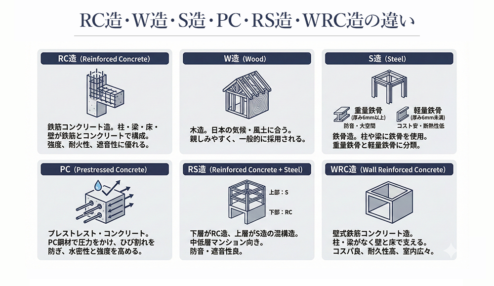 RC造・W造・S造・PC・RS造・WRC造の違い