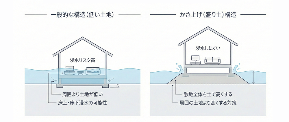 一般的な構造・かさ上げ盛り土構造